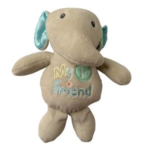 Baby Starters Plush Stuffed Elephant Rattle Toy Gray Teal My First Friend 9”